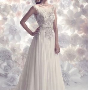 CB Couture wedding dress model b089 a-line chiffon train beaded  ivory